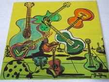Original Hand Painted Mixed Media Guitars Theme Folk Art 12 x 12 picture