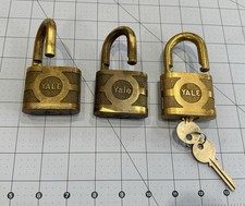 THREE Vintage Heavy Duty Yale Brass Padlocks 12.5 oz Same 2 Keys Work in All 3 picture