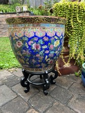 Antique Large Chinese Famille Rose Fish Bowl Planter 16.25 Inches Wide picture