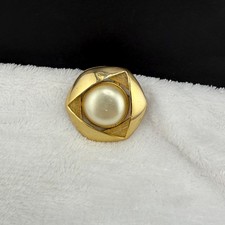 Vintage Orena Paris Brooch Gold Tone Faux Pearl Geometric Signed picture