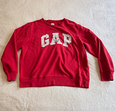 GAP Original Red Logo Graphic Crewneck Fleece Pullover Sweatshirt Womens L picture