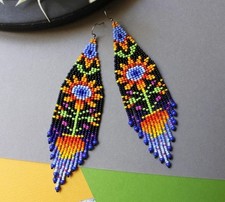 Handmade Seed Bead Fringe Earrings - Long Tassel Beaded Jewelry for Women picture