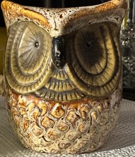 MCM  Vintage Ceramic Owl Bird Table Lamp Base Beige Brown With Power Cord picture