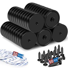 Pack 1.26in Black Neodymium Cup Magnets Mounting Holes 110 lb Pull Force picture