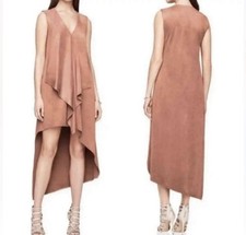 BCBG Maxazria Tara Asymmetrical Dress Sz S Cascade Ruffle Faux Suede Runway City picture