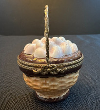 Limoges France Peint Main Egg Basket w/Handle Trinket Box picture