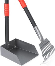 2X Dog Pooper Scooper Metal Poop Tray&Rake Set Pet Waste Removal Scoop W/ Handle picture