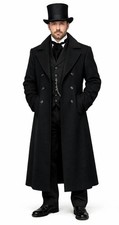 Men's Victorian Black Wool Long Coat, Handmade Vintage Victorian Steampunk Coat picture