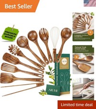 10Pcs Wooden Kitchen Utensils, Teak Wood Utensil Set for Kitchen, Heat-resist... picture