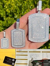 MOISSANITE Real 925 Silver Dog Tag Iced Hip Hop Pendant Necklace Passes Tester picture