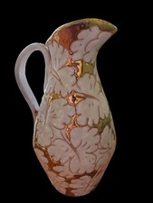 VTG Art Nouveau Sgraffito Style Gold Guild White Leaves Pitcher Vase Italy picture