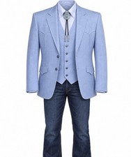 Vtg 70s Western Yoke Blazer And Vest Men 46R 2 Button Rockabilly Cowboy Landman  picture