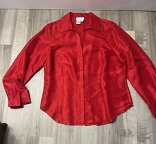 Coldwater Creek 100% Silk Blouse Womens M Red Button Down Y2K Vintage Shirt picture