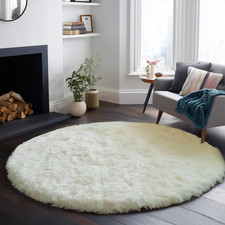 Cozy 8Ft Fluffy White Round Area Rug for Kids Bedroom & Nursery Decor picture