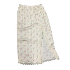 Aerie Satin Midi Skirt With Lace Trim Slit M Delicate Floral White NWT picture