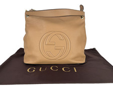 Gucci Auth Beige Leather Soho Convertible Bag GG Zip Tote Hobo Runway Dust Bag picture