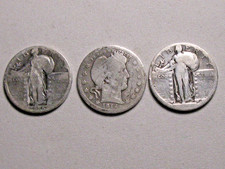 Lot of 3 Antique 25c Quarter Dollar Coins 1925 1914 Unknown Condition as shown picture