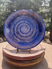 (8) Vancasso Albero Textured Spiral Salad Plates Multicolor Hand painted picture