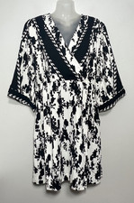 Cabi X-Factor Faux Wrap Dress Womens M Black Off White Floral Geometric NWOT picture