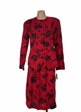 Vintage Expression Brenner Red Black Floral Peplum Power Suit 80s Skirt Set picture