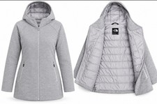 The North Face ThermoBall Womens S Gray Hooded Down Quilted Full Zip Parka picture
