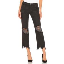 NWOT We The Free Maggie Mid-Rise Cropped Distressed Jeans Women Black SZ 29 picture