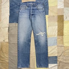 Vtg 80s Levis 501 USA Made Distressed Faded Repaired Jeans 32 x 34 Whiskered picture