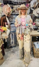 #1396 A Rare Bird Chambray Knotted Floral Mixed Shabby Chic Shirt/Jacket NWT picture