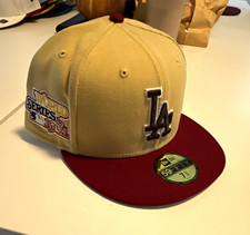 New Era 59FIFTY Los Angeles Dodgers 1981 World Series Cap Tan/Burgundy 7 3/4 picture