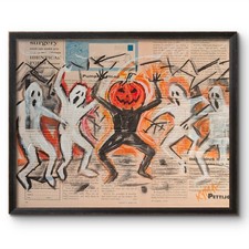 KYMA Original 11x14 Expressionist Halloween Pumpkin Head Dancing Painting Signed picture
