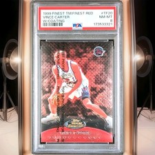 🏀🌟VINCE CARTER 1999 TOPPS FINEST RED /500 SUPER CLEAN W/C PSA 8 🌟🏀 picture