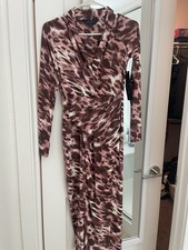 Rachel Roy Women’s S Pink Brown Leopard Wrap Maxi Dress V-Neck Ruched Knit picture