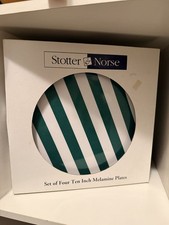 Stotter & Norse Set of 4 Ten Inch Melamine Plates Green White Stripe NIB picture
