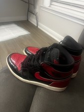 Nike Air Jordan 1 Mid Men’s High-Top Sneakers Black/Red Colorblock Lace-Up picture