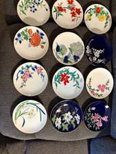 Full Set 12 Vintage Ashibi Japan Porcelain Plates Flower of Month Shozan Hisabe  picture