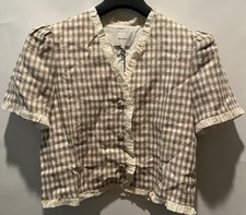 REFORMATION BESS LINEN  SHORT SLEEVE BLOUSE WOMENS US SIZE LARGE 1315368DUK00L picture