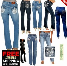 Womens Bootcut Jean Stretch Denim Mid Rise Rhinestones Jack David &Sexy Couture picture