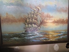 G. Herbert Signed Framed Large Realism Seascape Sailing Ship Painting picture