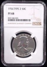 1956 Type 2 Silver Proof Franklin Half Dollar 50C NGC PF 68 (11109396) picture