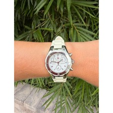 Michele Tahitian Jelly Bean White Silicone Stainless Steel Watch Chronograph Day picture