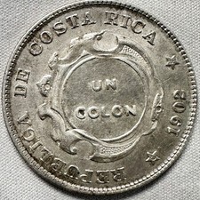 1923 COSTA RICA  1 Colon Counterstamped on 1902 Silver Coin KM# 164 picture