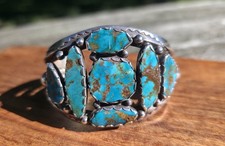Vintage Navajo FRED THOMPSON Turquoise & Sterling Cuff Bracelet  7 inches   picture