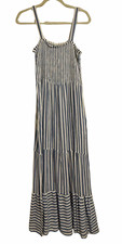 Raviya Women’s M Blue White Striped Maxi Dress Smocked Tiered Beach Resort picture