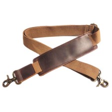 Vintage Shoulder Strap with Genuine Leather Pad Metal Hooks for Duffle Laptop picture