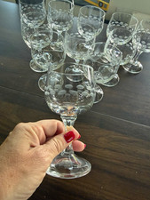 Vintage Mid‑Century Etched Dot Goblet Set – Clear Glass – Set of 11 – Barware / picture