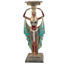 Large Egyptian Nubian Maiden Statue w/ Chalice Black Stone Handmade Egypt picture