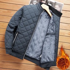 Men's Winter Fleece Bomber Jacket, Diamond Pattern, Warm Casual Coat picture