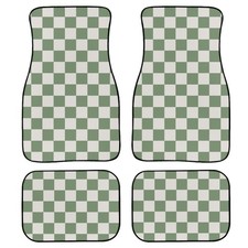 TVMDIZEE Checkered Car Floor Mats 4Pcs Classic Sage Green Chessboard Pattern picture