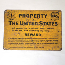 1960s Tin Sign Property United States US Forest Service Reward Vintage Trespass picture