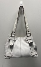 Tignanello White Pebbled Leather Shoulder Hobo Bag Silver Tone Hardware picture